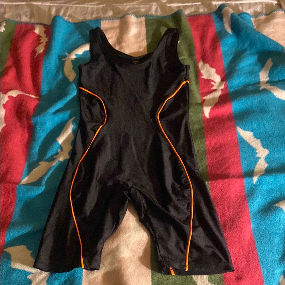 Black Athletic Bodysuit with Orange Accents